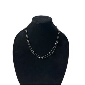 Signed Daisy Fuentes Anthracite Black Beaded Faux Pearl Wire Chain Necklace 43”